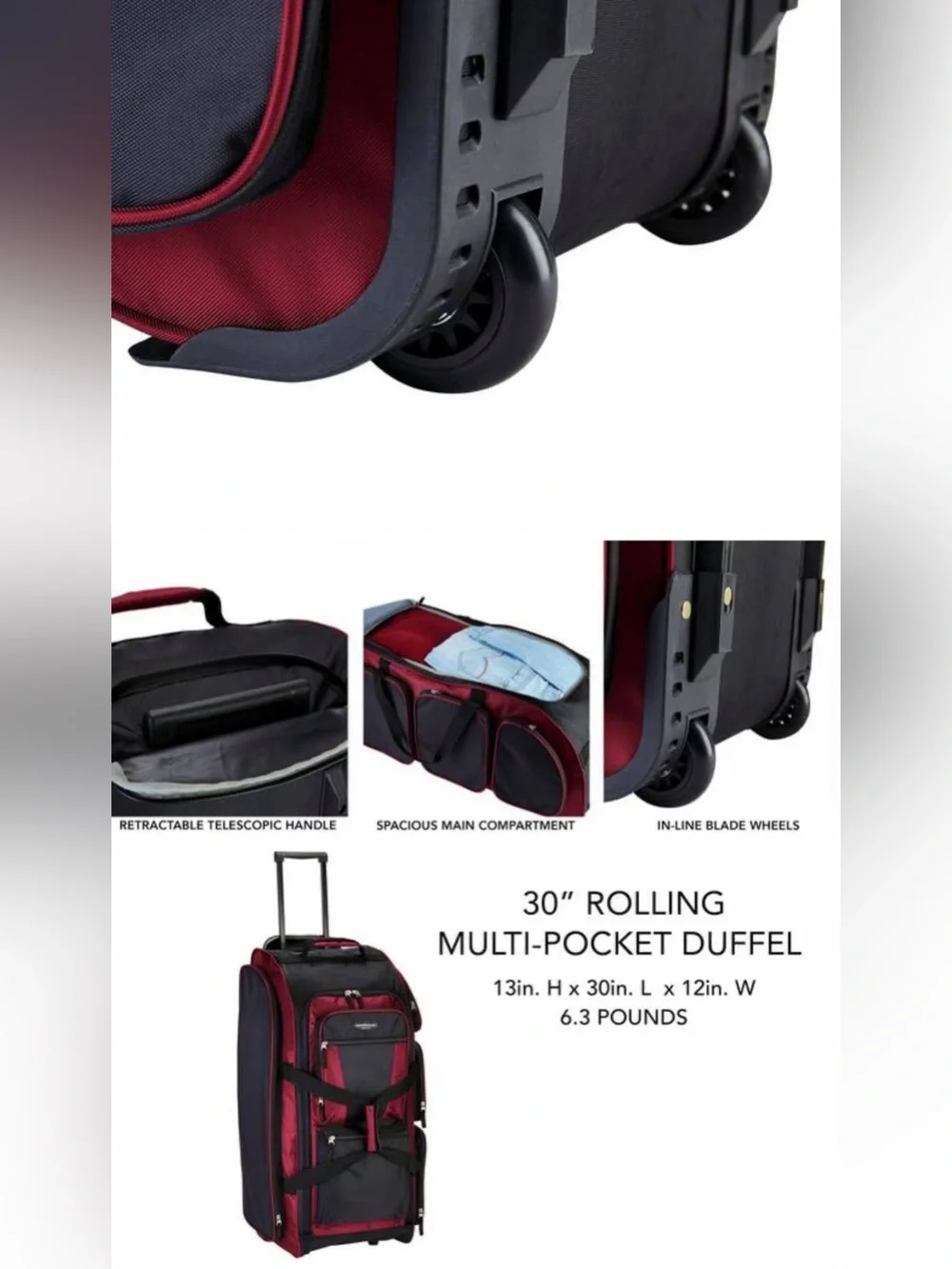 Travelers Club 30 in. Multi-Pocket Upright Rolling Duffel Bag luggage Handle